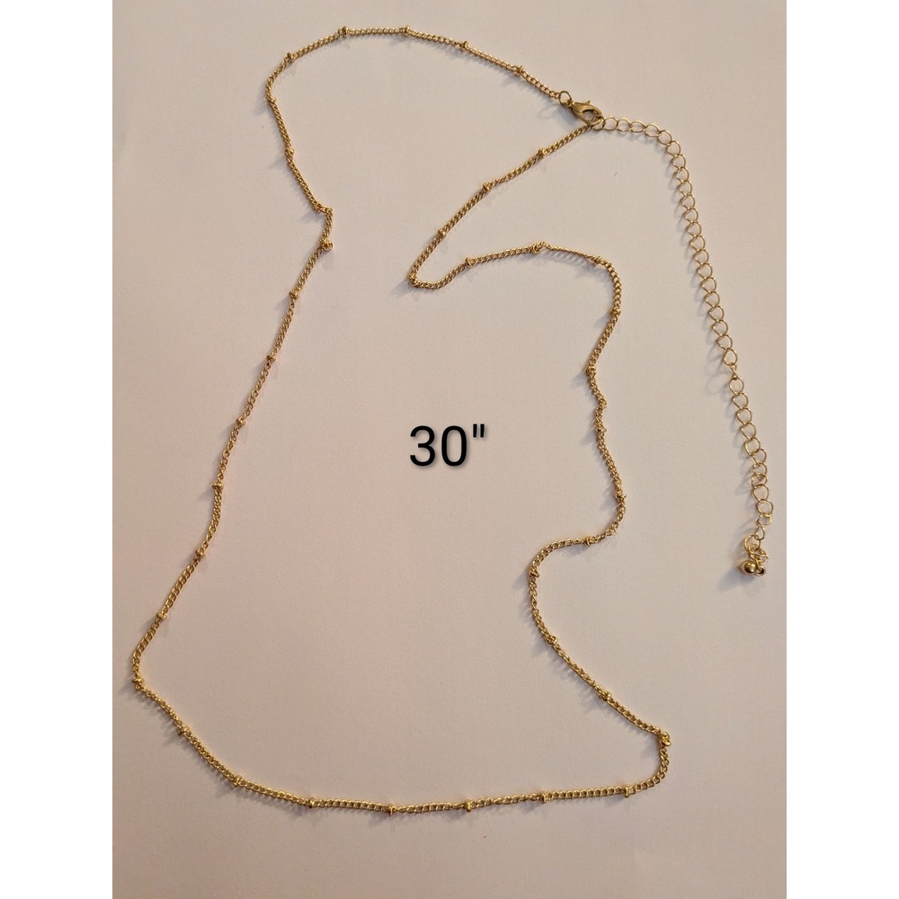 Gold Tone Satellite Chain Necklace Long Beaded Layering Jewelry 30 Inch